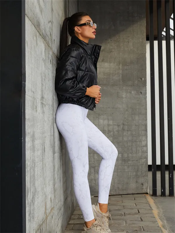 ZASUWA Female Snake Print Hollow Out Pocket PU Sportswear