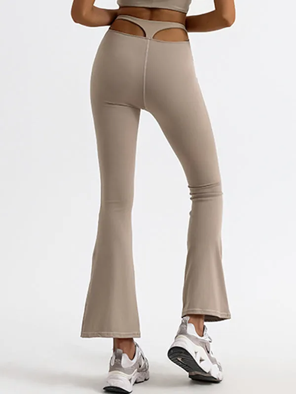 ZASUWA Female Solid Color High-waisted Hollow Out Flare Pants