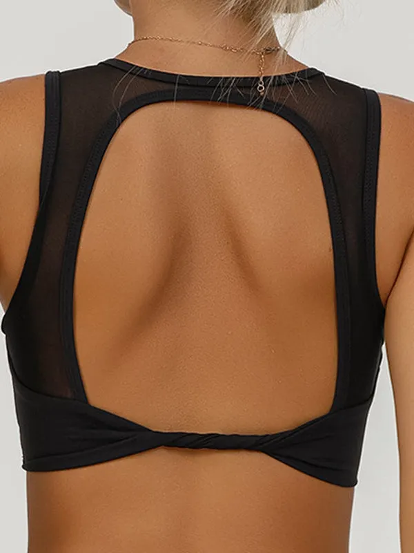 ZASUWA Female Solid Color Hollow Out Mesh Splicing Twist Sports Bras