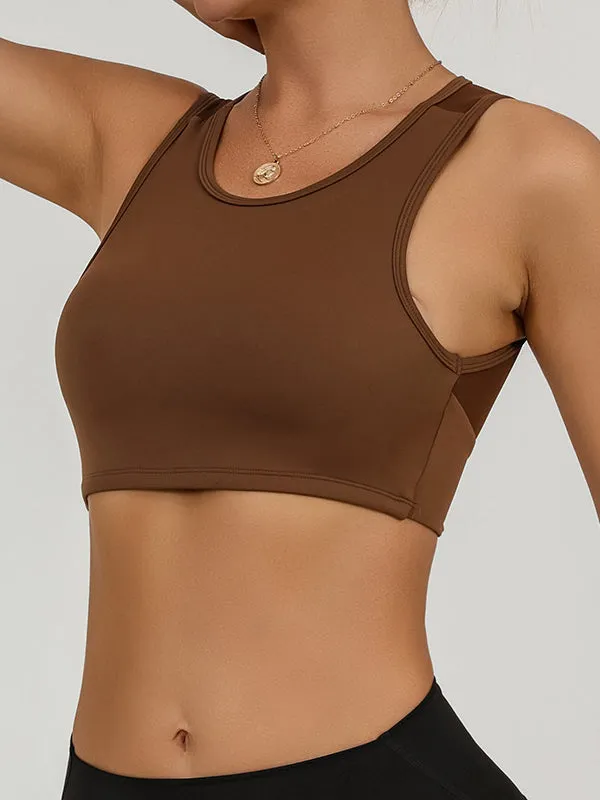ZASUWA Female Solid Color Hollow Out Mesh Splicing Twist Sports Bras