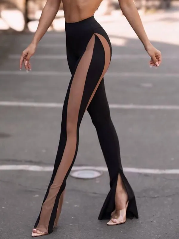 ?ZASUWA Female Super Sexy Unique Sheer Mesh Split Leggings
