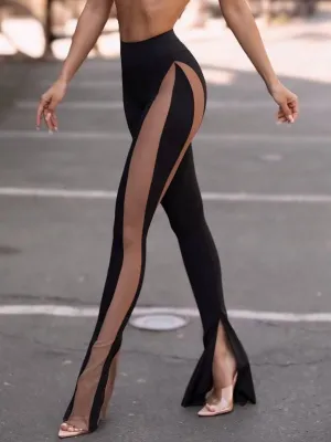 ?ZASUWA Female Super Sexy Unique Sheer Mesh Split Leggings
