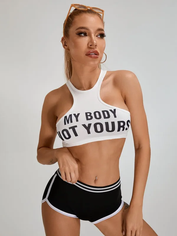 ZASUWA Female Tight Letter Print  Scrunch Bum Short Tracksuit