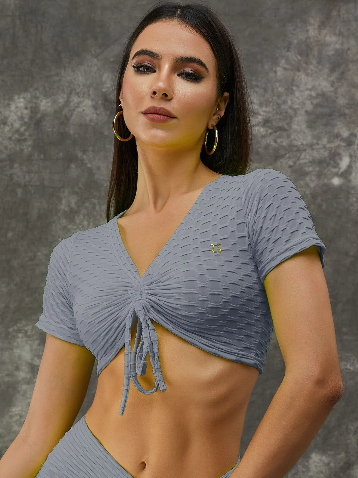 ZASUWA Female Tiktok V-neck Drawstring Scrunch Bum Short Tracksuit