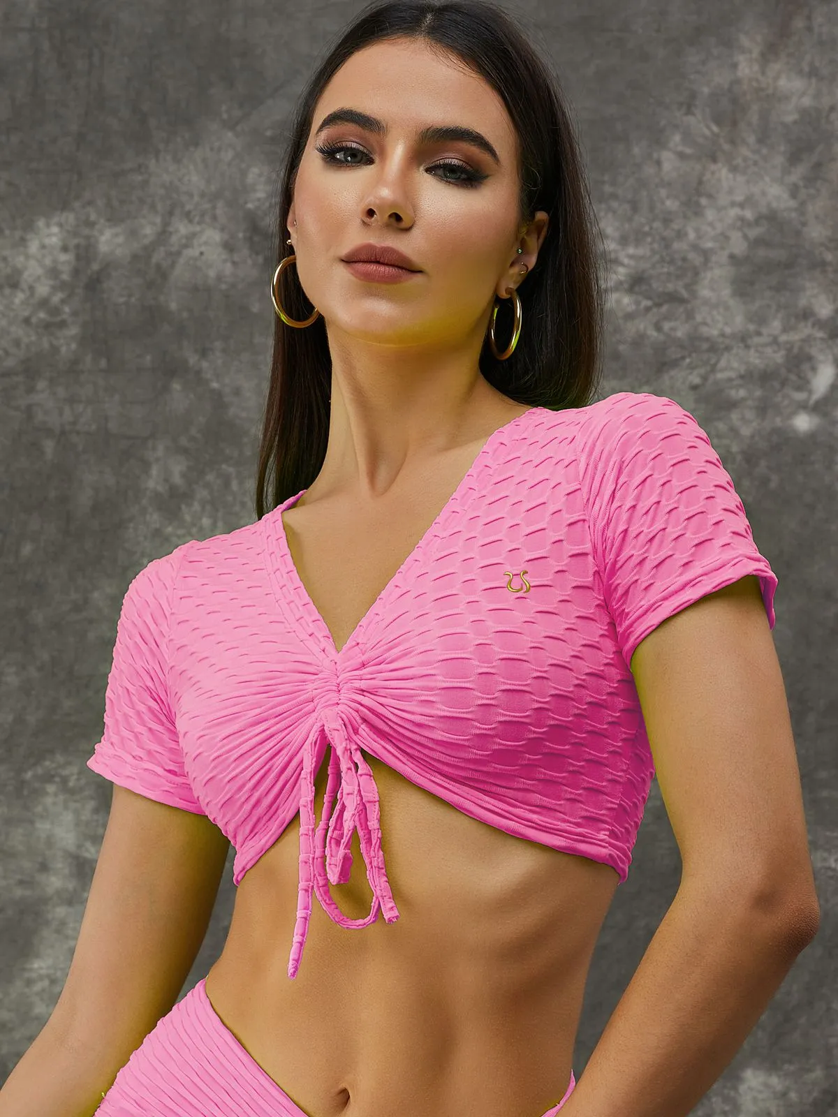 ZASUWA Female Tiktok V-neck Drawstring Scrunch Bum Short Tracksuit