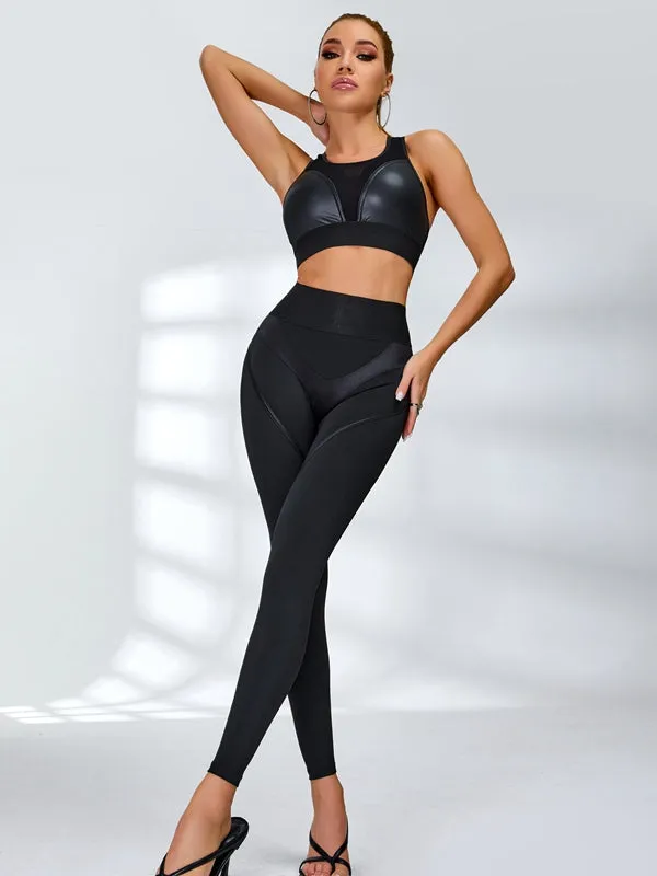 ??ZASUWA Female Ultra Sexy Fly Eye Push-up PU Fishnet Tracksuit