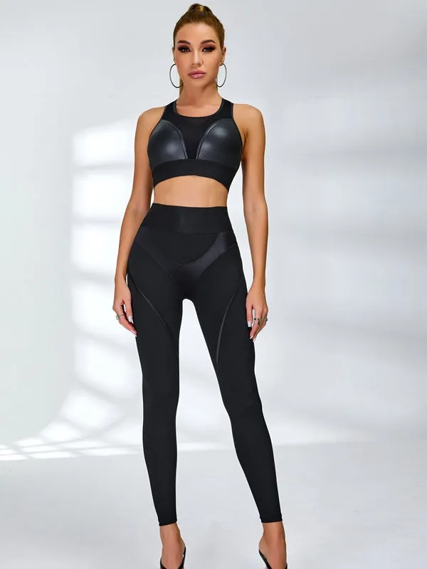 ??ZASUWA Female Ultra Sexy Fly Eye Push-up PU Fishnet Tracksuit