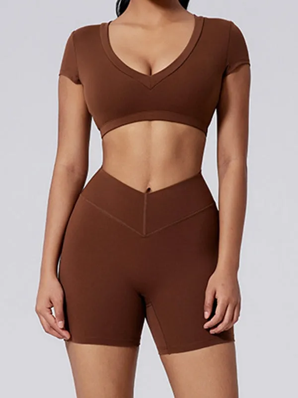 ZASUWA Female V Collar Backless V-shape Waist Hip-lift Short Tracksuit