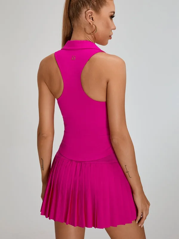 ZASUWA Female V-Collar Pleated 2 In 1 Tennis Skirts Suit