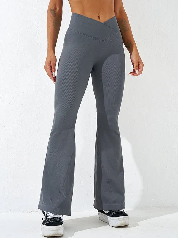 ZASUWA Female V-shape Waist Ribbed Flare Scrunch Bum Leggings