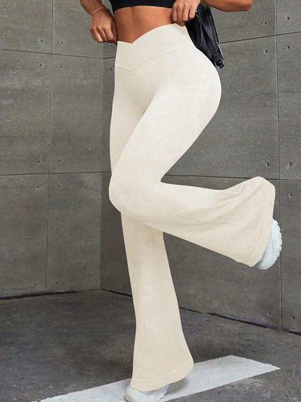 ZASUWA Female V-shape Waist Ribbed Flare Scrunch Bum Leggings
