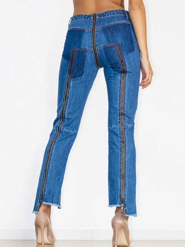 ZASUWA Female Zipper Denim Flare Leggings